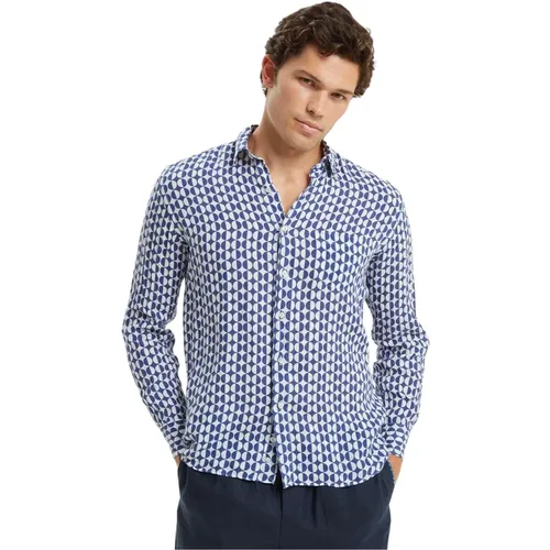 Mediterranean Tile Print Linen Shirt , male, Sizes: M, L, 2XL, XL, S - Peninsula - Modalova
