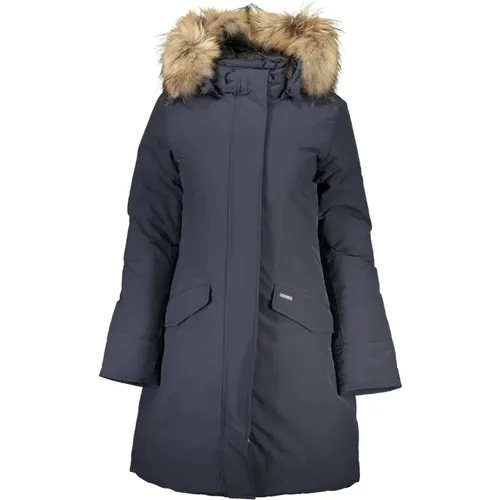 Blaue Kapuzenjacke mit Abnehmbarem Pelz , Damen, Größe: XL - Woolrich - Modalova