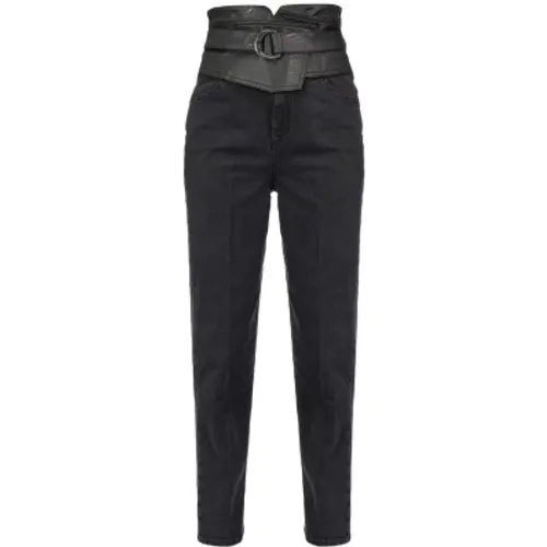 High Waist Eco-Leather Insert Slim Jeans , female, Sizes: W25, W29, W28, W27 - pinko - Modalova