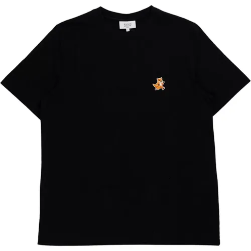 Schwarzes Speedy Fox Patch T-Shirt , Herren, Größe: XL - Maison Kitsuné - Modalova