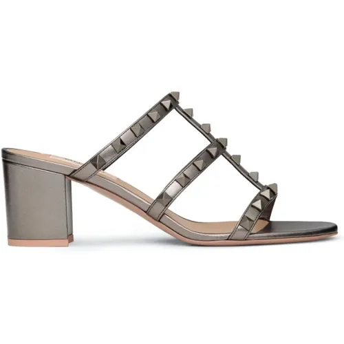 Grey Caged Sandals with Rockstud Detailing , female, Sizes: 8 UK - Valentino Garavani - Modalova