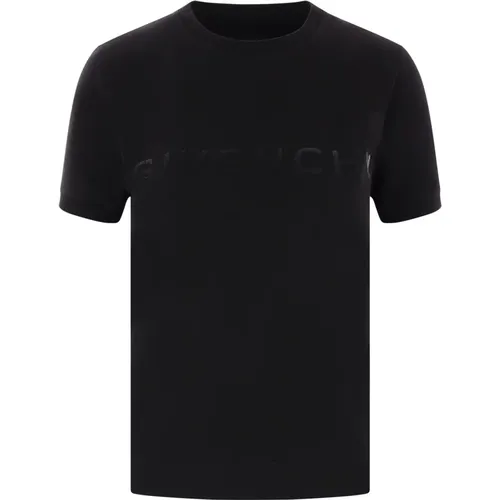 Logo-Print Baumwoll-T-Shirt,Schwarzes Flocked Logo Crew Neck T-shirt - Givenchy - Modalova