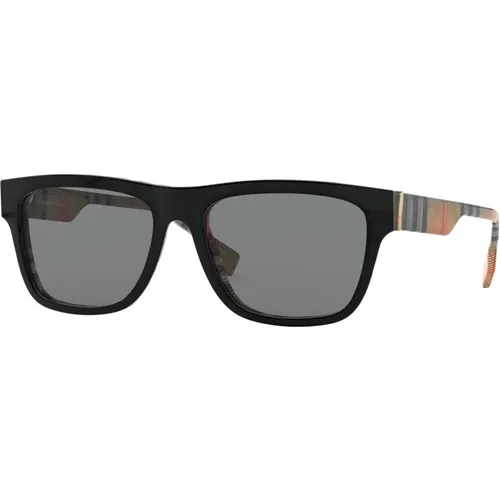 B Logo Sunglasses Black/Grey Check , male, Sizes: 56 MM - Burberry - Modalova