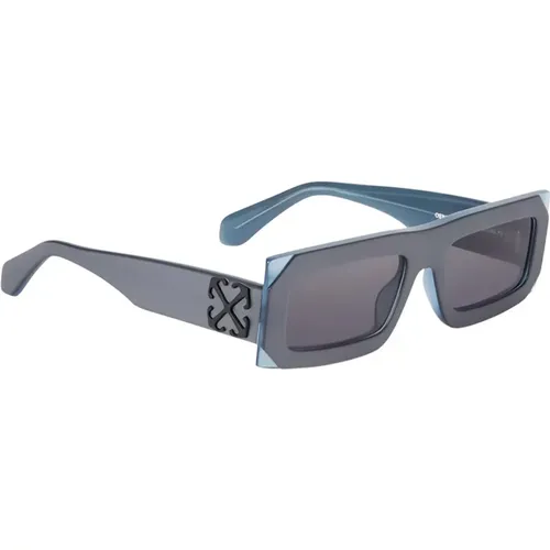 Satin Grey Sunglasses with Blue Reflections , unisex, Sizes: 54 MM - Off White - Modalova