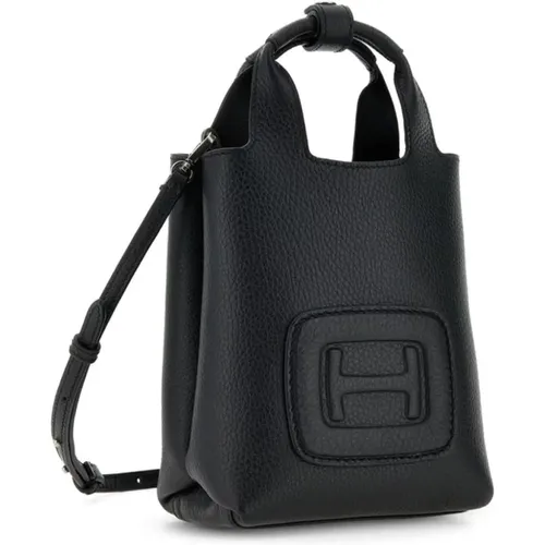 Schwarze Mini Shopping Tasche aus Kalbsleder - Hogan - Modalova