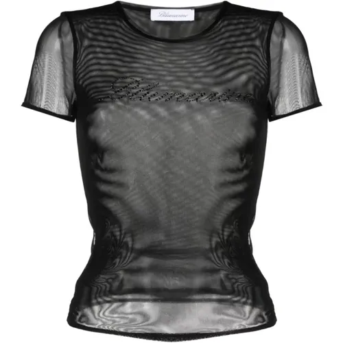 Schwarzes Tüll-Logo-Shirt , Damen, Größe: S - Blumarine - Modalova