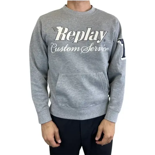 Grauer Sweatshirt mit Frontbuchstaben , Herren, Größe: M - Replay - Modalova