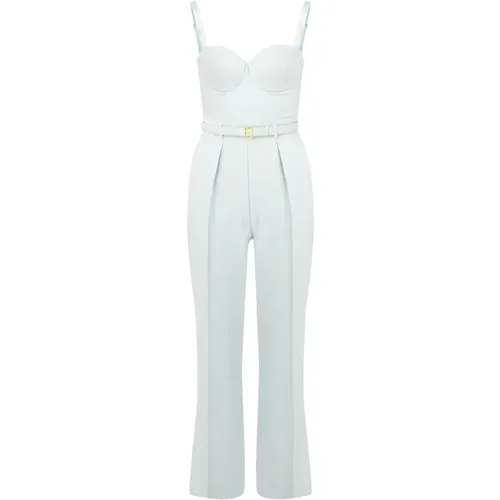 Grüner Aqua Crepe Jumpsuit mit Verstellbaren Trägern , Damen, Größe: S - Elisabetta Franchi - Modalova