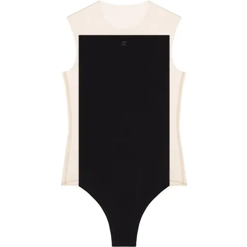 Body in Beige/Schwarz mit Einsätzen und Besticktem Logo , Damen, Größe: M - Courrèges - Modalova