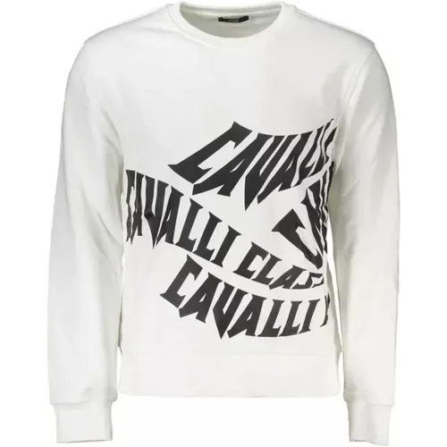 Eleganter weißer gebürsteter Logosweatshirt , Herren, Größe: XL - Cavalli Class - Modalova