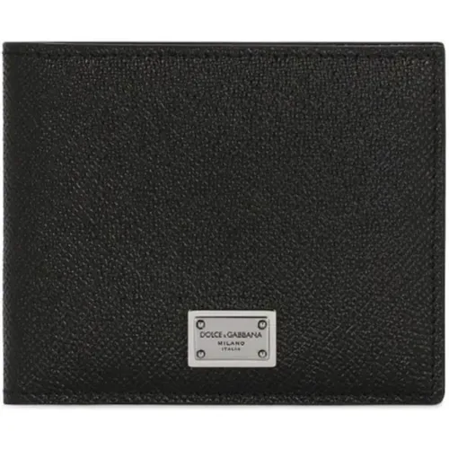Schwarzes Bi-fold Portemonnaie mit Logo-Plakette , Herren, Größe: ONE Size - Dolce & Gabbana - Modalova