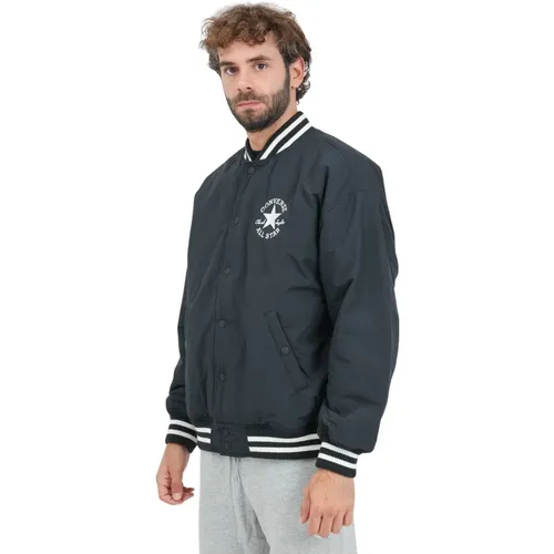 Schwarze Bomberjacke mit Universitätsgrafik , Herren, Größe: L - Converse - Modalova