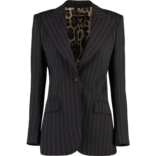 Pinstripe Blazer mit Leopardenmuster-Futter - Dolce & Gabbana - Modalova