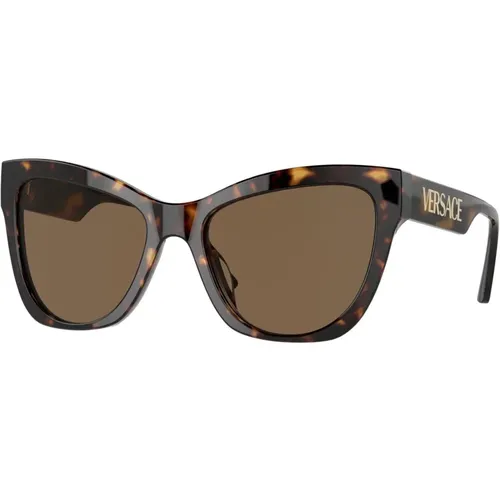 Dark Havana/Brown Sonnenbrillen , Damen, Größe: 56 MM - Versace - Modalova