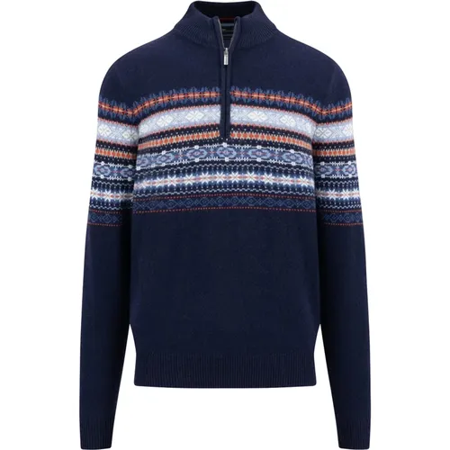 Jacquard Zip Troyer Pullover - FYNCH-HATTON - Modalova