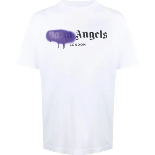 London Purple Sprayed Logo T-Shirt , male, Sizes: 2XS - Palm Angels - Modalova