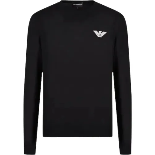 Navy Blue Wool Sweater with Eagle Logo , male, Sizes: L, S, XL - Emporio Armani - Modalova