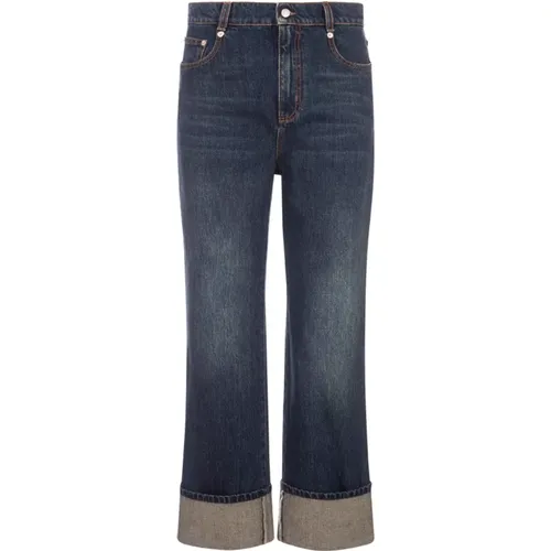 Cropped Boyfriend Jeans Indigo Denim , female, Sizes: W25, W26, W27 - alexander mcqueen - Modalova