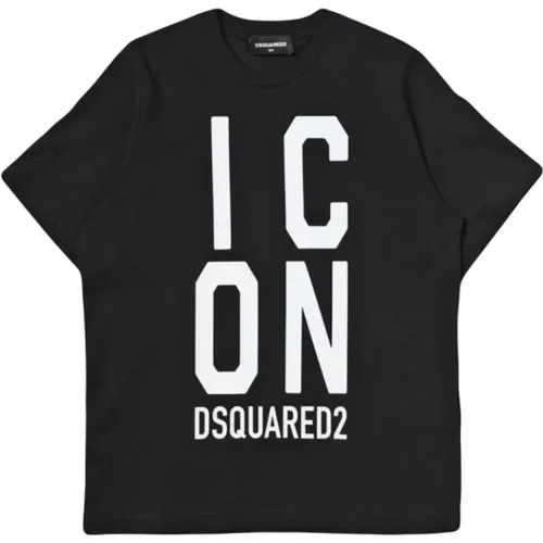 Schwarzes Unisex-Baumwoll-T-Shirt mit Icon-Logo - Dsquared2 - Modalova