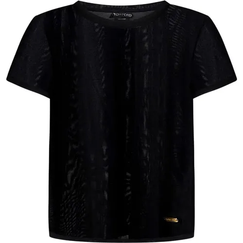 Silk T-Shirt with Gold Logo Plaque , female, Sizes: XS - Tom Ford - Modalova