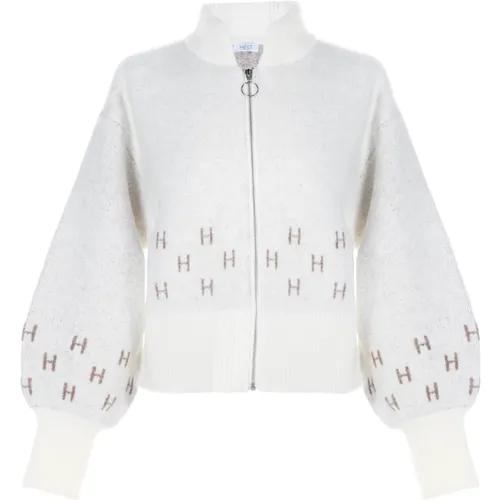 Short Knit Jacket with H Logos , female, Sizes: XS, L, XL, S, M, 2XL - Hést - Modalova