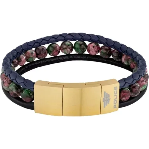 Leather bracelet Men Metal clasp with Beads Bead Pj.26552Blk-02 , male, Sizes: ONE SIZE - Police - Modalova