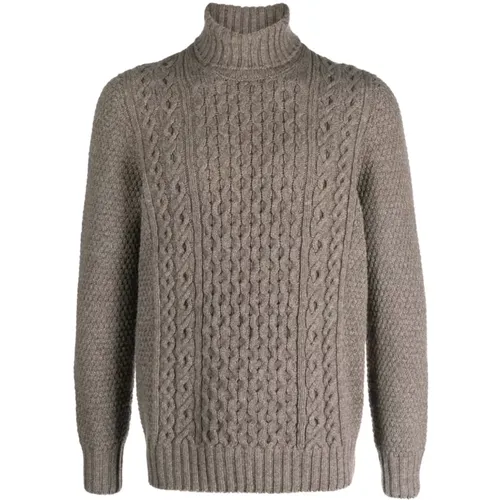 Grey Aran-Knit Roll-Neck Turtleneck , male, Sizes: 2XL - Drumohr - Modalova