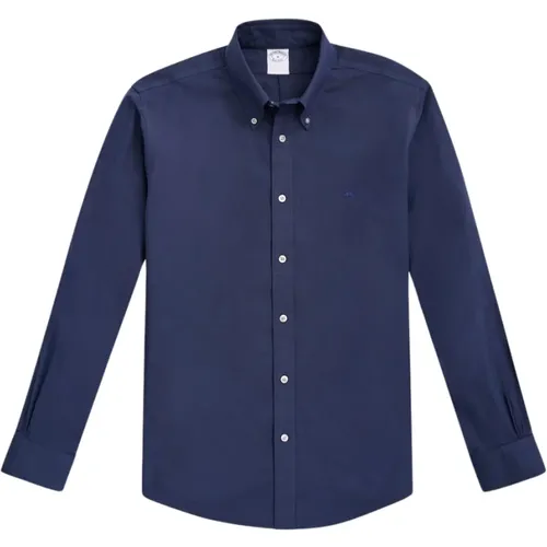 Blaues Regular Fit Non-Iron Stretch Baumwollhemd mit Button-Down-Kragen , Herren, Größe: S - Brooks Brothers - Modalova