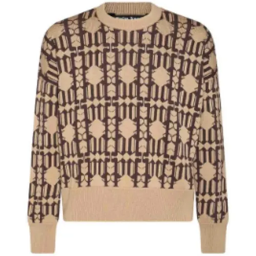 Beige Monogram Jacquard Crew Neck Sweater , male, Sizes: L, M - Palm Angels - Modalova