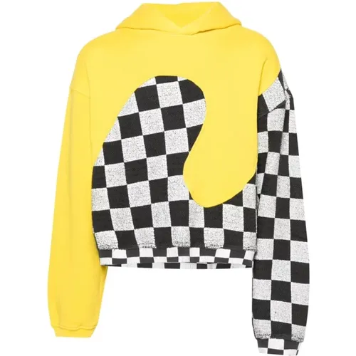 Yellow Multicolour Check Hoodie Sweater , male, Sizes: L, M - ERL - Modalova