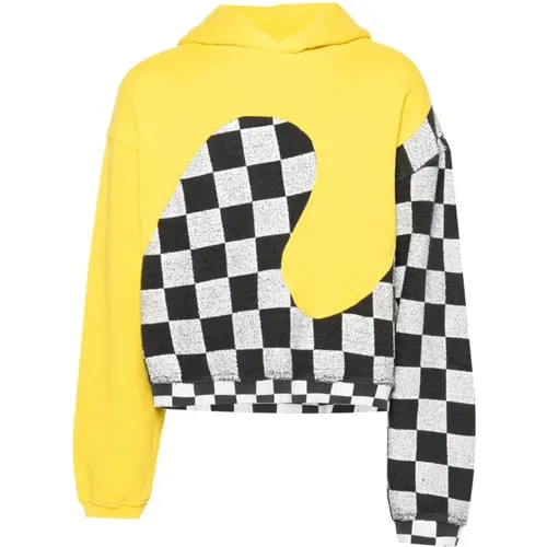 Yellow Multicolour Check Hoodie Sweater , male, Sizes: M - ERL - Modalova