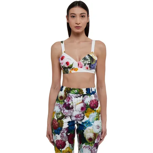 Baumwolltop mit Blumenmuster , Damen, Größe: 2XS - Dolce & Gabbana - Modalova