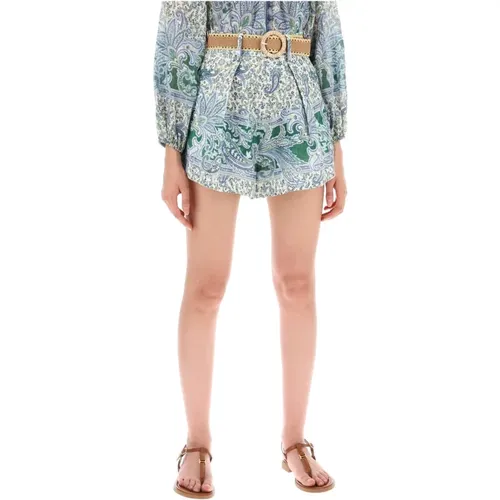 Paisley Leinen Shorts mit Raffiagürtel - Zimmermann - Modalova