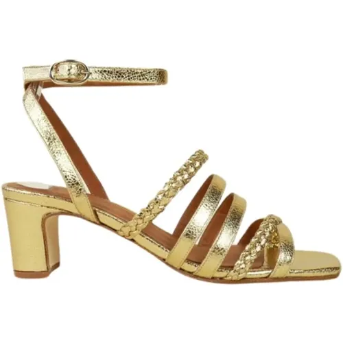 Goldene Leder Sandalen mit Absatz , Damen, Größe: 37 EU - Anaki - Modalova