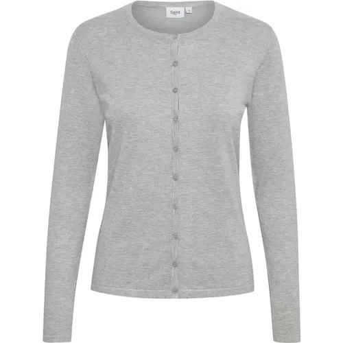 Perlgrey Melange Cardigan , Damen, Größe: XL - Saint Tropez - Modalova