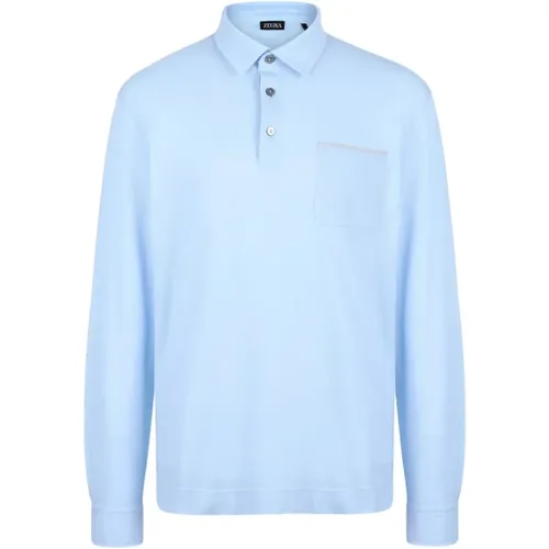 Hellblaues Baumwoll-Poloshirt , Herren, Größe: L - Ermenegildo Zegna - Modalova