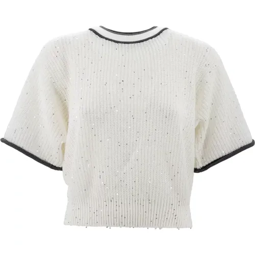 Linen Blend Sweater with Contrasting Border , female, Sizes: S - BRUNELLO CUCINELLI - Modalova