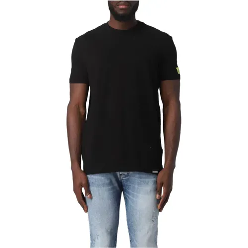 Schwarzes Slim Fit T-Shirt mit Kurzen Ärmeln für Herren , Herren, Größe: 2XL - Dsquared2 - Modalova