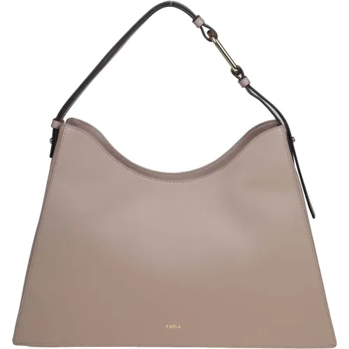 Nuvola Leather Hobo Bag in Greige , female, Sizes: ONE SIZE - Furla - Modalova