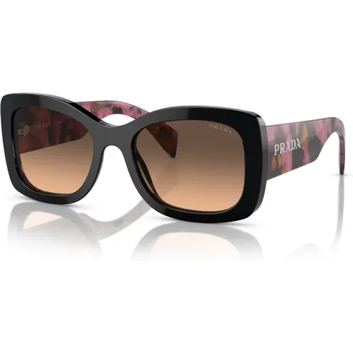 Rot/Braun Grau Getönte Sonnenbrille , Damen, Größe: 56 MM - Prada - Modalova