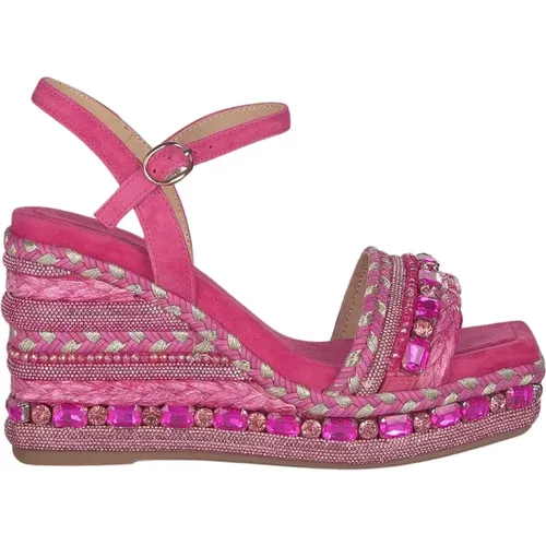 Rhinestone Wedge Sandal with Braided Detail , female, Sizes: 6 UK, 3 UK, 4 UK, 8 UK, 5 UK - Alma en Pena - Modalova