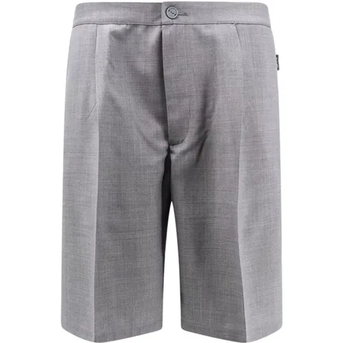 Grey Wool Shorts with Zip and Button , male, Sizes: M - Hevo - Modalova