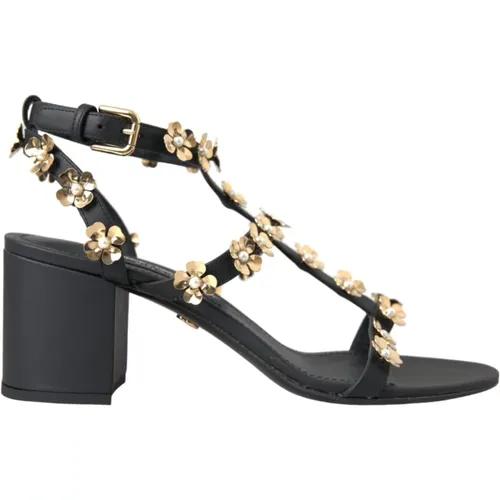 Leather Embellished Heel Sandals , female, Sizes: 6 UK - Dolce & Gabbana - Modalova