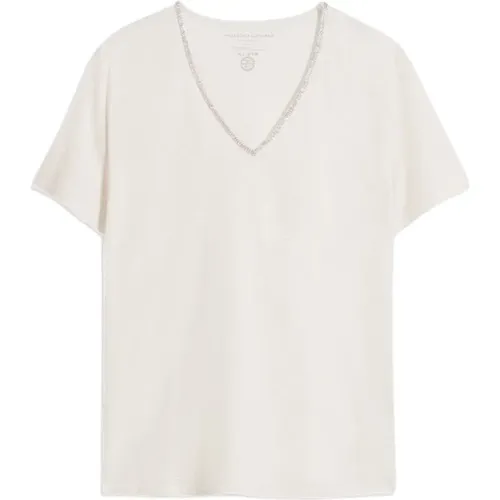 Short Sleeve V-Neck Top - Milk , female, Sizes: L - majestic filatures - Modalova