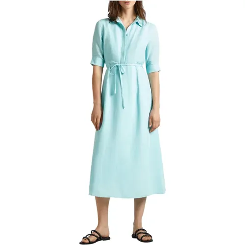 Hellblaues Leinen Midi Kleid , Damen, Größe: L - Pepe Jeans - Modalova