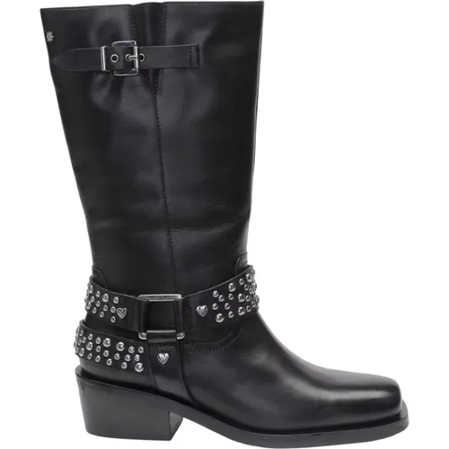 Schwarze Bikerstiefel mit Silbernen Details , Damen, Größe: 37 EU - Fabienne Chapot - Modalova