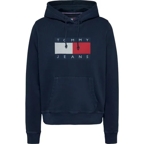 Navy Blaues Kapuzen-Sweatshirt Stilvoll , Damen, Größe: XS - Tommy Jeans - Modalova