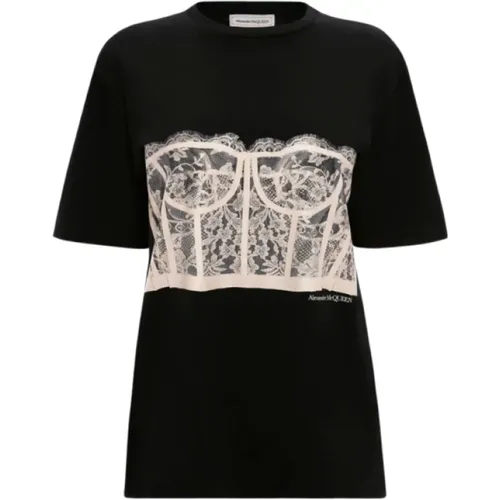 Lace Corset Print T-shirt , female, Sizes: 2XS, 3XS, S - alexander mcqueen - Modalova