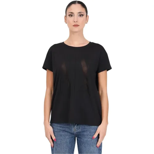 Schwarzes Logo Transparentes T-Shirt Regular Fit , Damen, Größe: XS - Armani Exchange - Modalova