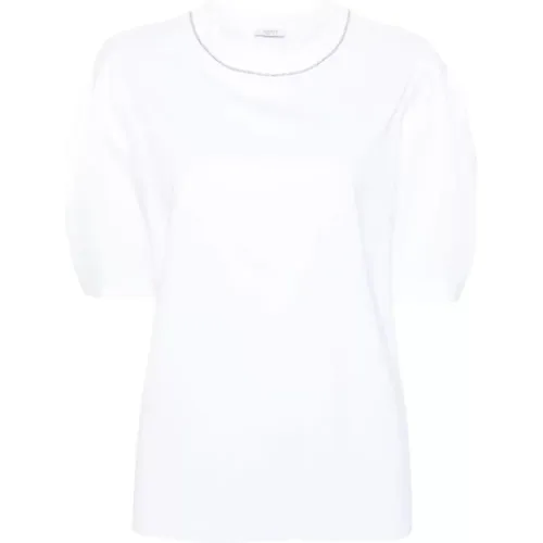 T-Shirt mit Perlenverzierung , Damen, Größe: S - PESERICO - Modalova